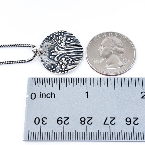 Vintage Israel Didae Sterling Silver 925 Floral Disc Pendant Necklace 18” - Picture 3 of 6